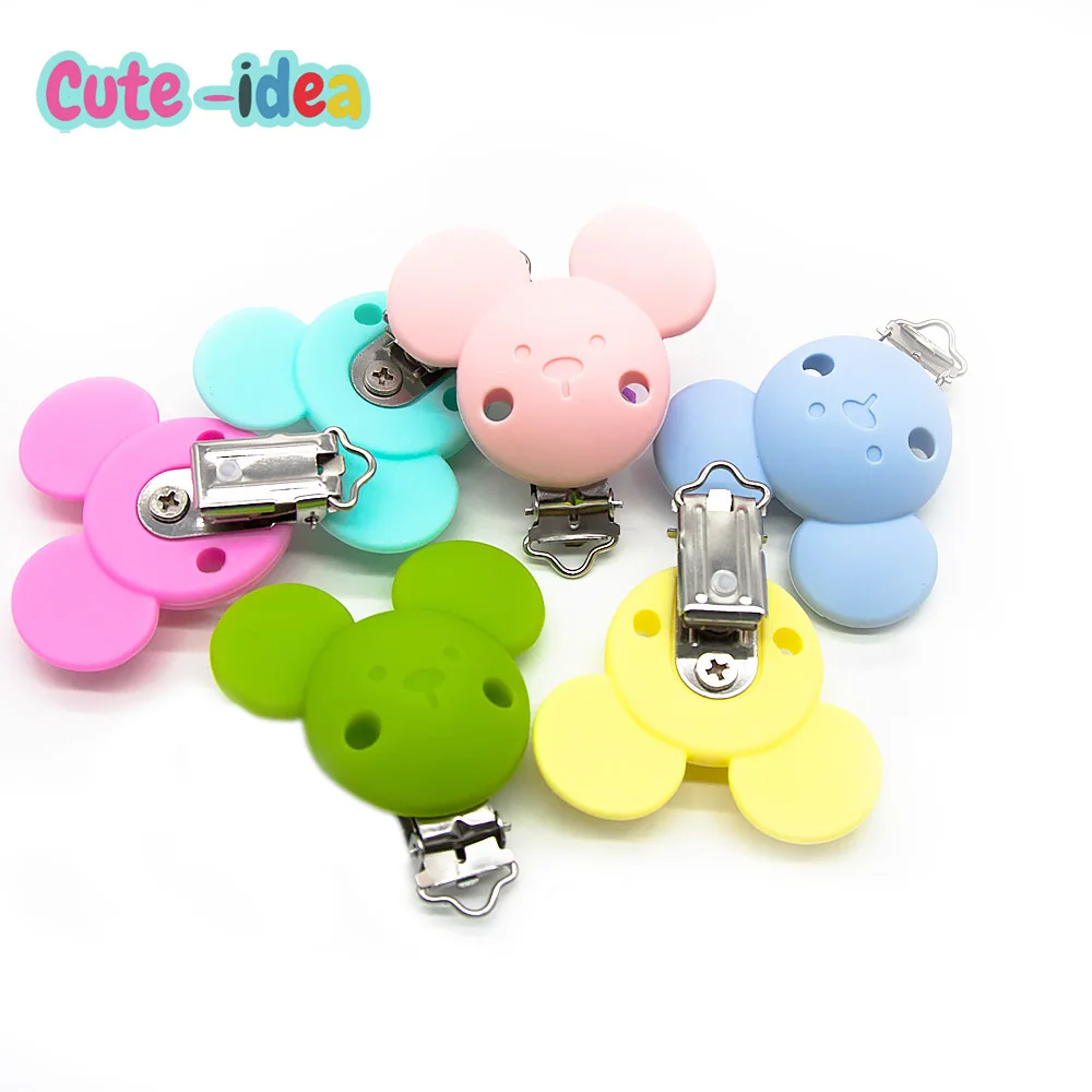 Cute-Idea 1PC  Silicone beads Mouse Animal Shape Pacifer Clips Food Grade Baby Teething  Chains toys Accessories Baby Product