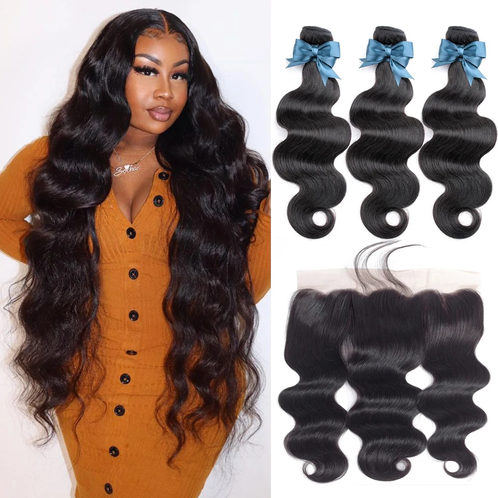 

Beaudiva Brazilian Body Wave Bundles With 13x4 Lace Frontal Closure 9A Remy Human Hair Weaves With Lace Closure With Baby Hair