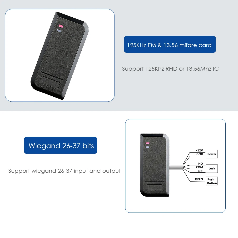 Waterproof Standalone Rfid door access control system 125Khz 13.56Mhz WG 26-37 output and input 1000 user with Management card