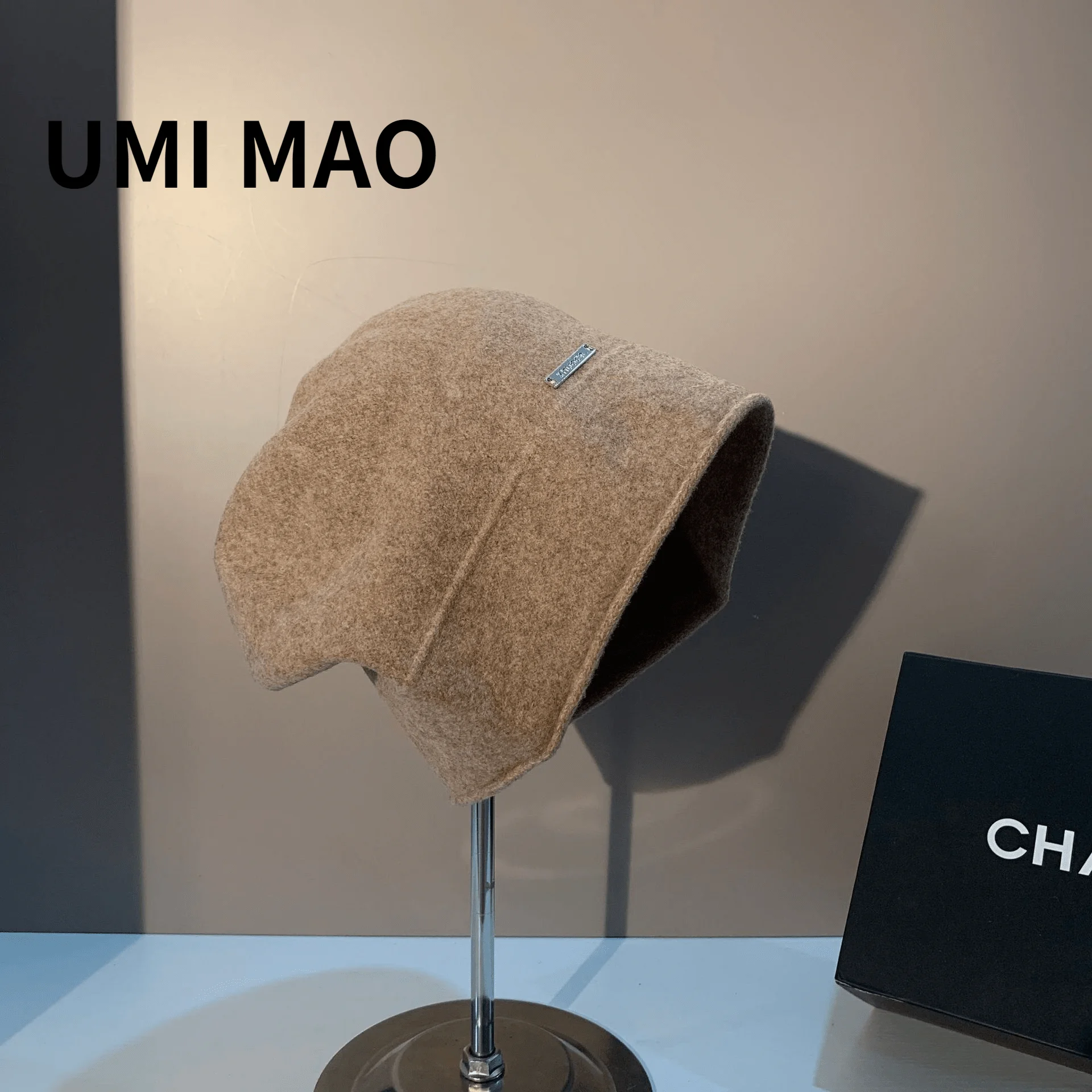 UMI MAO Metal Letter Mark Pure Color Pile Hat Korean Niche Wild Street Shooting Baotou Hat Autumn Winter Warm Tide Y2K