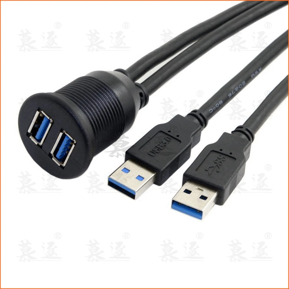 2 Ports Dual USB 2.0 USB 3.0 male to female AUX Flush Mount Car Mount Extension Cable For Truck Boat Motorcycle Dashboard Panel
