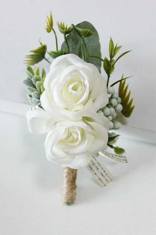 Mới Boutonniere Cúc Hoa Hồng Thổ Cẩm Cưới Cô Dâu Cổ Tay Áo Khoác Nữ Họa Tiết Vòng Tay Chú Rể Lễ Hoa Đảng Phụ Kiện