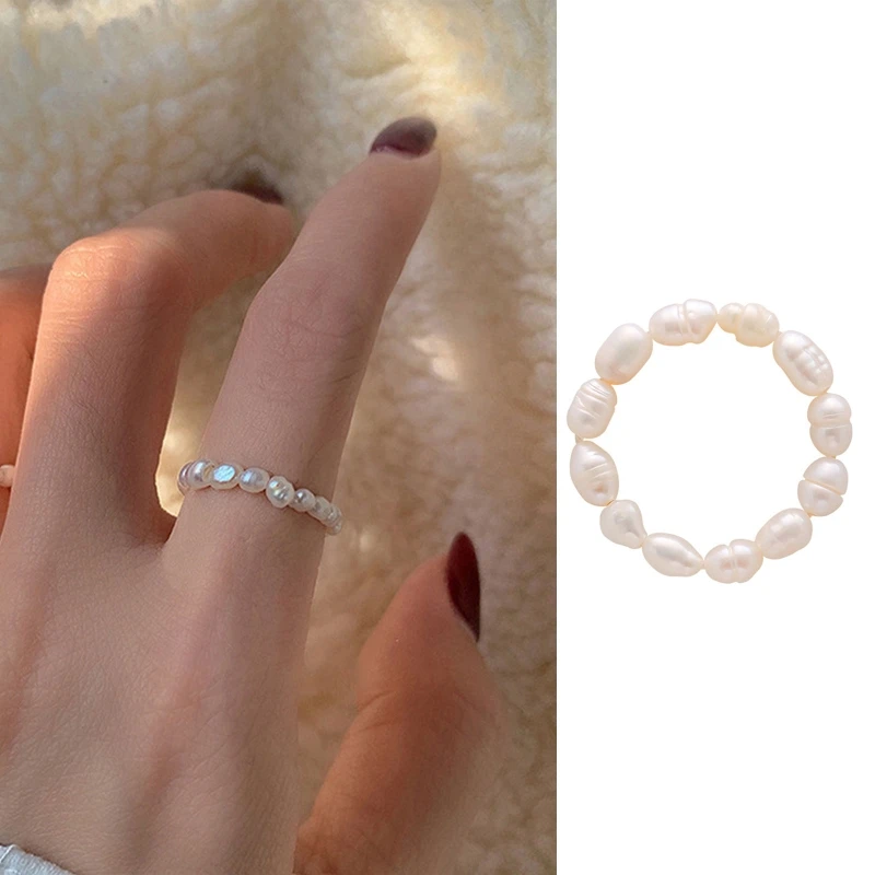 

Oath Ring Fashion Design Geometric Irregular Freshwater Pearl Bead Rings Elastic Finger Ring Engagement Surprise Gift