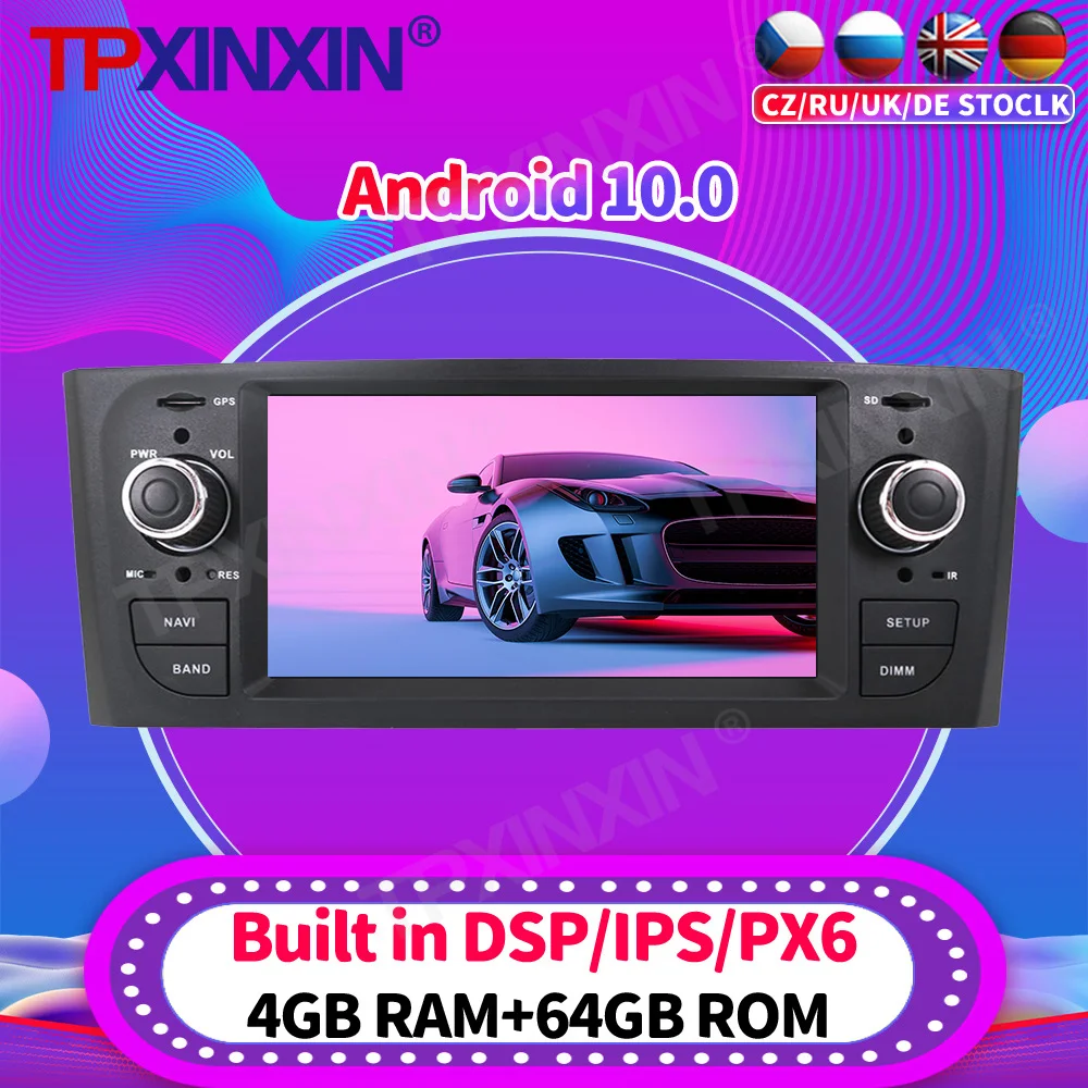 Android 10 PX6 Car Radio For Fiat Punto 2005 - 2009 Multimedia Video Recoder Player Navigation GPS Accessories Auto 2din no dvd