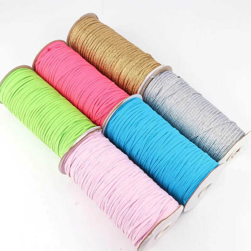 100Yard Colourful 3mm Elastic Band Sewing High Elastic Mask Rope Flat Rubber Band Lace Trim Belt Band Garment Accessory