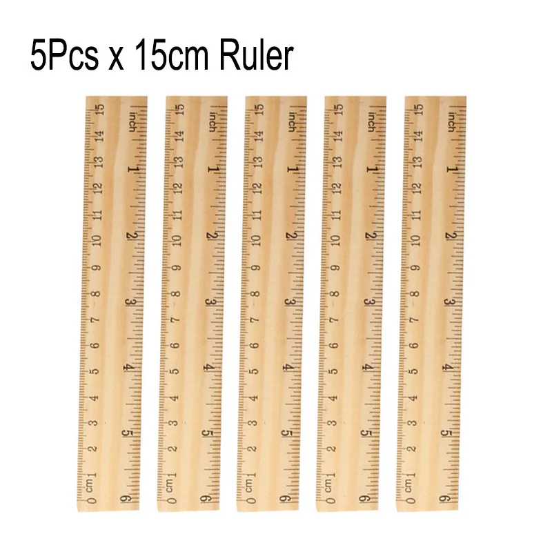 5Pcs/set Wooden Straight Ruler 15CM 20CM 30CM Double Side Measuring Tool Office School Student Stationery Photography Props