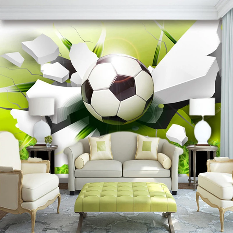 Custom Mural Photo Wallpaper Modern 3D Stereoscopic Football Broken Wall Living Room Sofa TV Background Wall Home Decor Poster