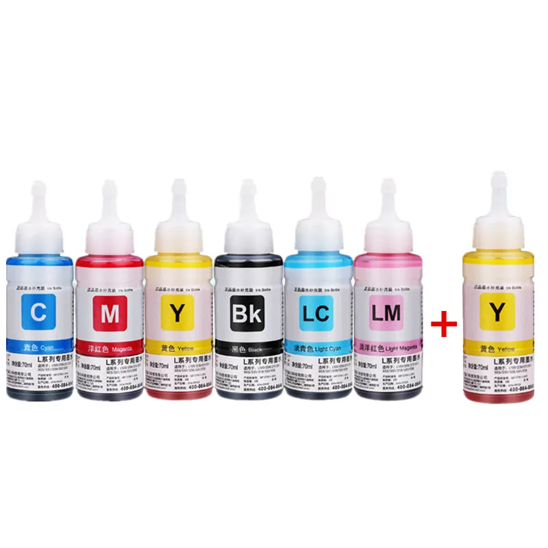 6color +1 yellow Dye ink Based Non OEM 6 color Refill Ink Kit 70ml for Epson L800 L801 printer ink Cartridge No. T6731/2/3/4/5/6