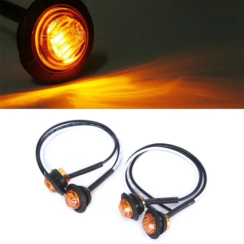 

10pcs Round Amber LED Light Front Rear Side Marker Indicators Light For Truck Bus Trailer Caravan Boat Motocycle 12 / 24V 1''