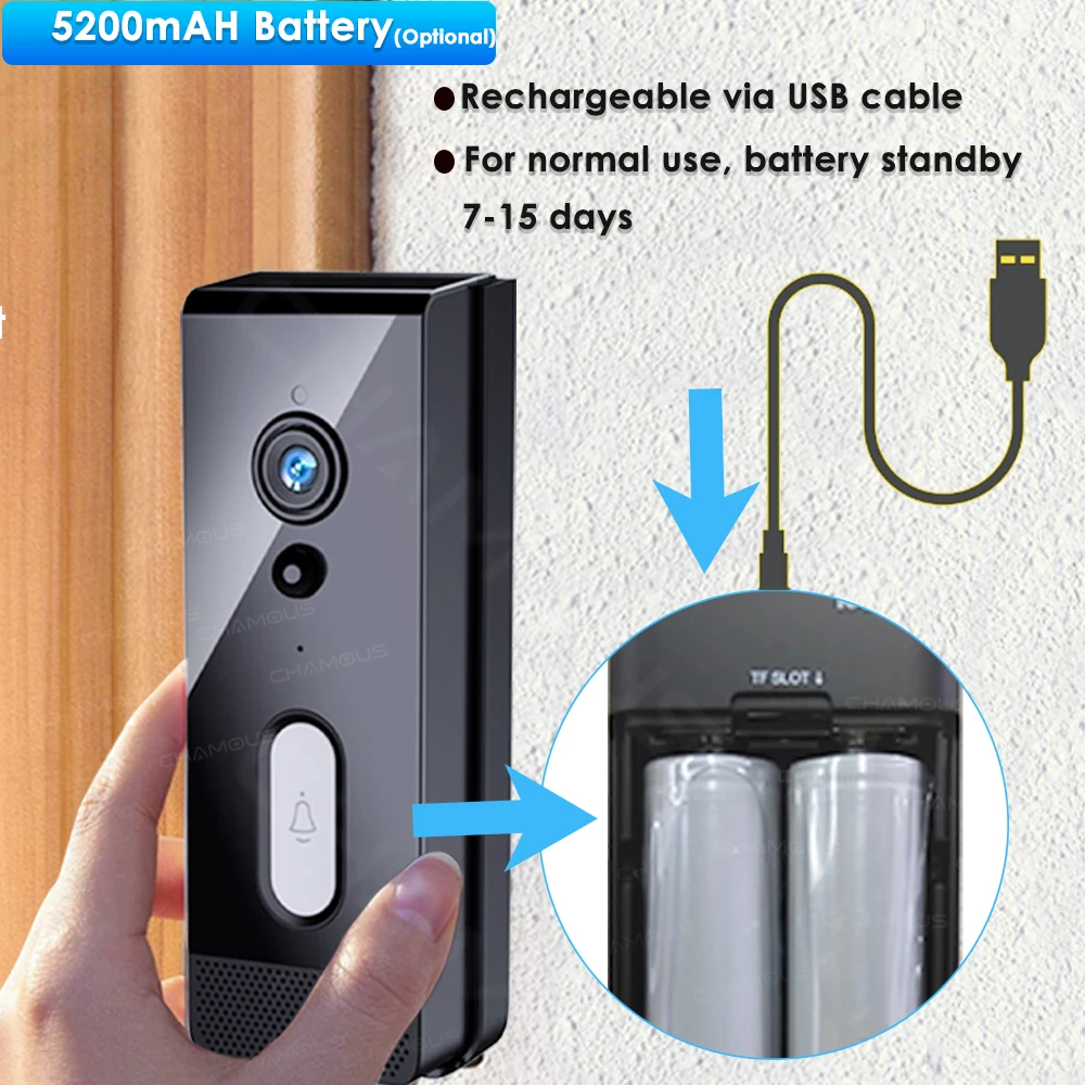 Tuya Smart home Video Doorbell Camera 1080P HD WiFi Door Bell Waterproof IP65 Phone Intercom 5200mAh Battery Alexa Google Home