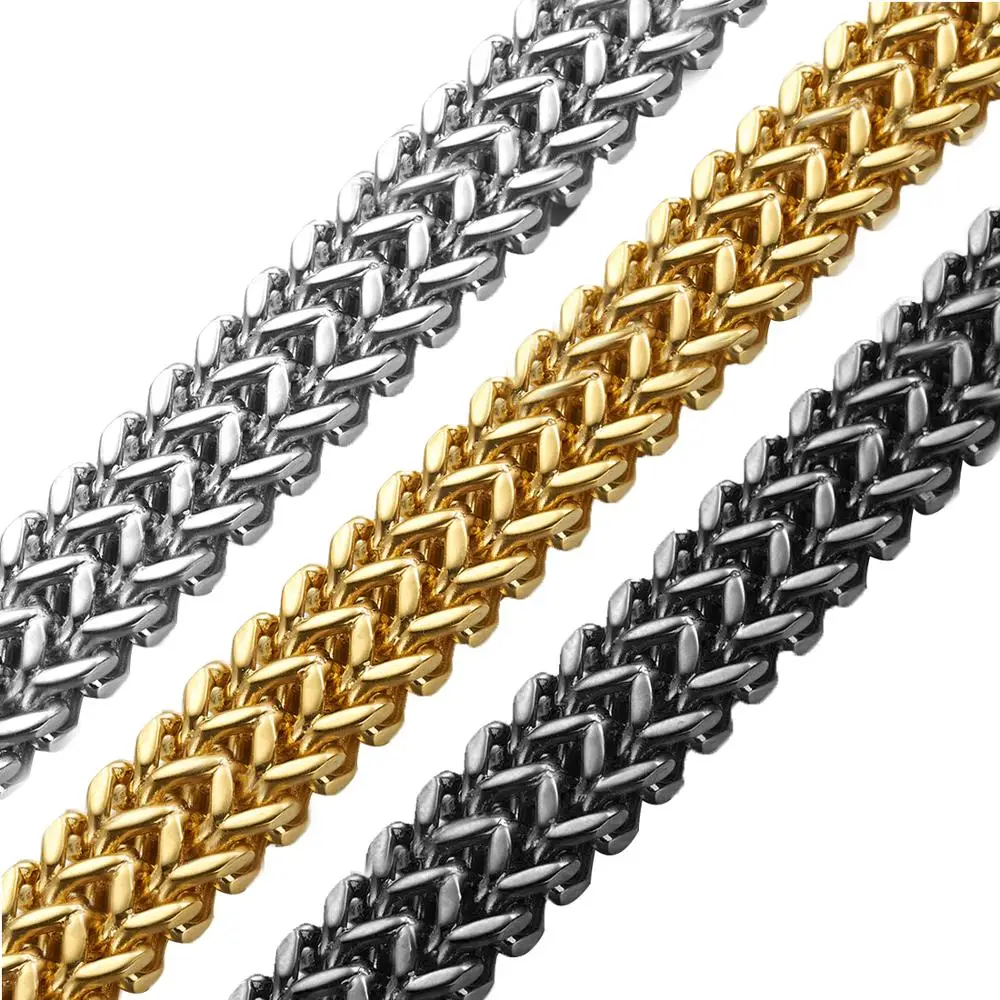 New 12mm Figaro Franco Link Chain 316L Stainless Steel Silver Color/Gold/Black Punk Jewelry Mens Boys Bracelet Wristband 8.66