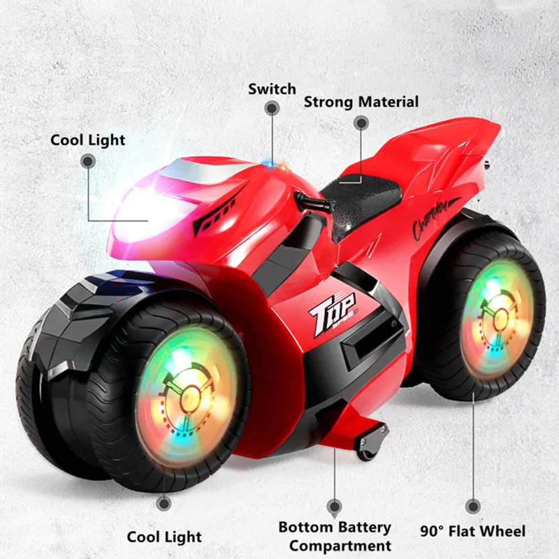 스턴트 RC 오토바이 리모컨 오토바이 중력 유도 시계 제어 스턴트 드리프트 자동차, 다채로운 조명 스프레이 RC 장난감