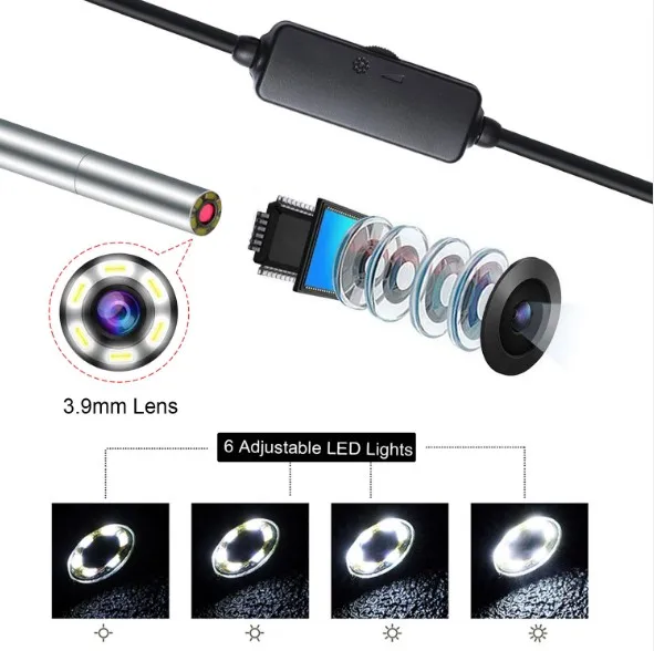 3.9mm 720P  Wireless HD WIFI Endoscope for android&ISO Inspection Borescope Camera 3in1 usb Otoscope