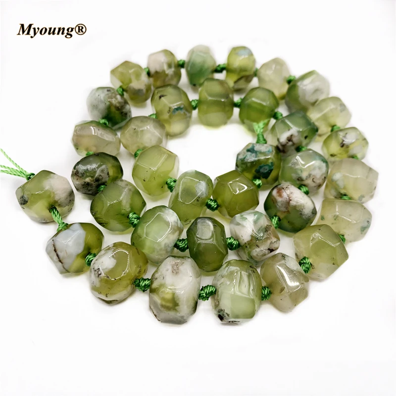 Green Cherry Quartz Agates Stone Beads,Faceted Loose Flat Cutting Nugget Necklace Bracelet Beads For DIY Jewelry MY210456