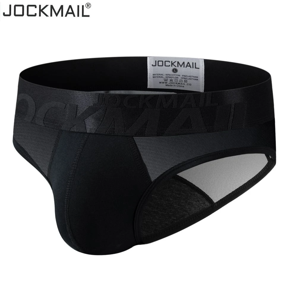 JOCKMAIL Sexy Gay Men Underwear Briefs Cotton Breathable Bikini Panties Men Sexi Transparent Homme Jock Straps Slip White Black