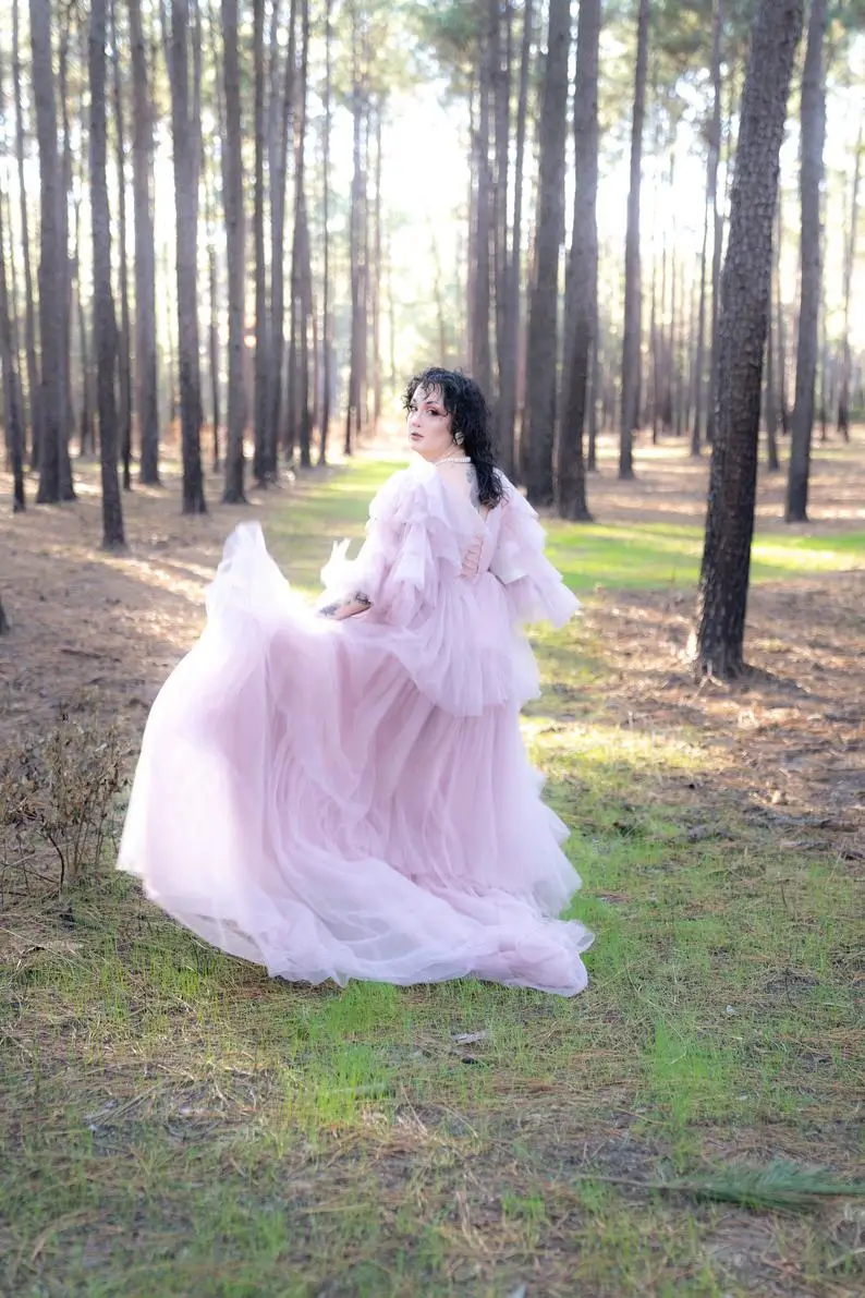 Robes de maternité en Tulle pelucheux pour mariée, sur mesure, à lacets dans le dos, Robes de soirée pour femmes enceintes, séance Photo, peignoir de fête d'anniversaire