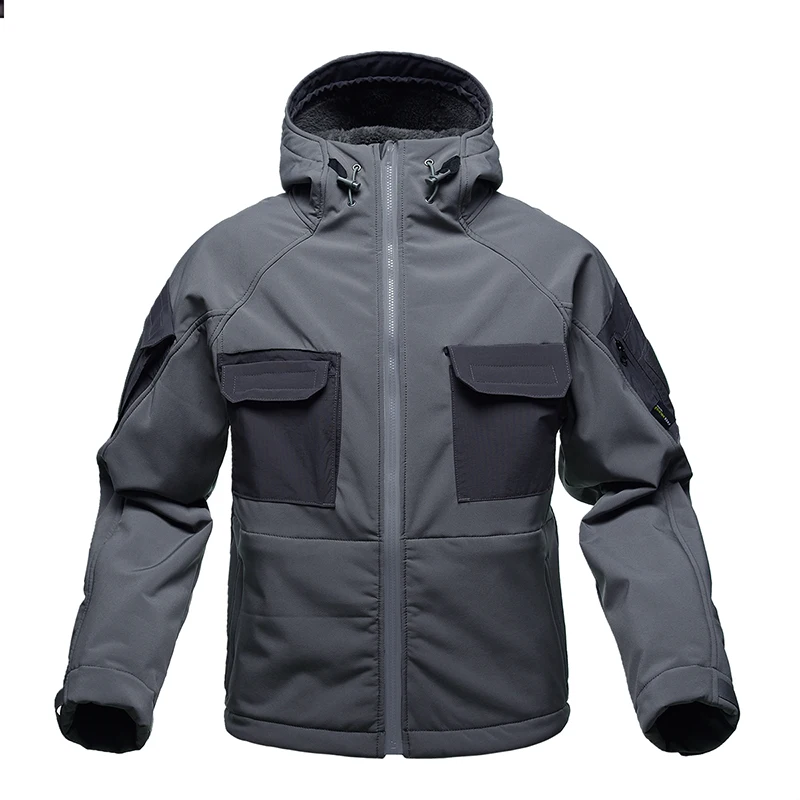 Outdoor Hooded Soft Shell Waterproof and Wear-resistant Men's Autumn and Winter Warm Jacket Tactical Jacket