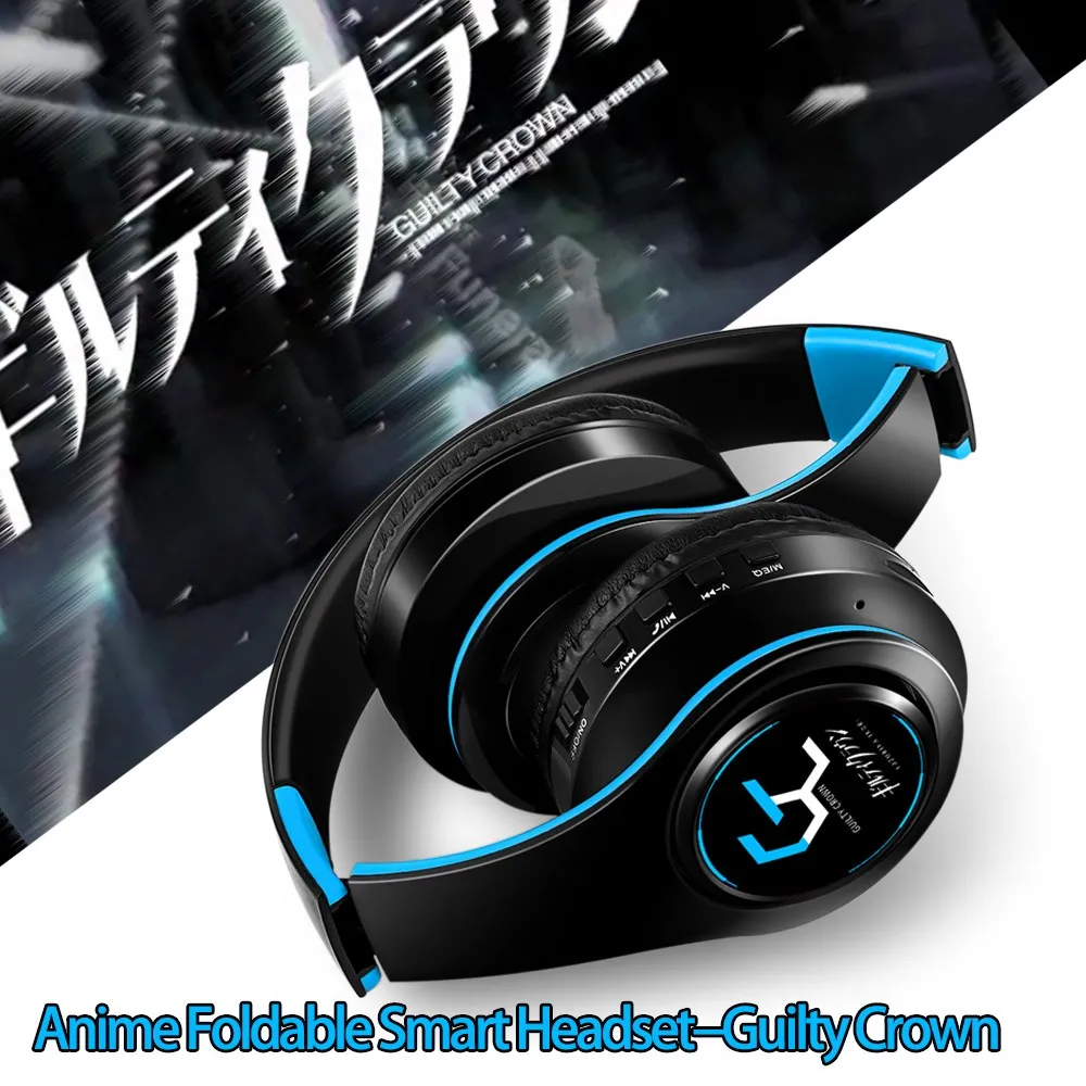 Anime Guilty Crown Yuzuriha Inori Cosplay puntelli cuffie Wireless pieghevoli auricolare pieghevole Stereo Bluetooth auricolare regolabile