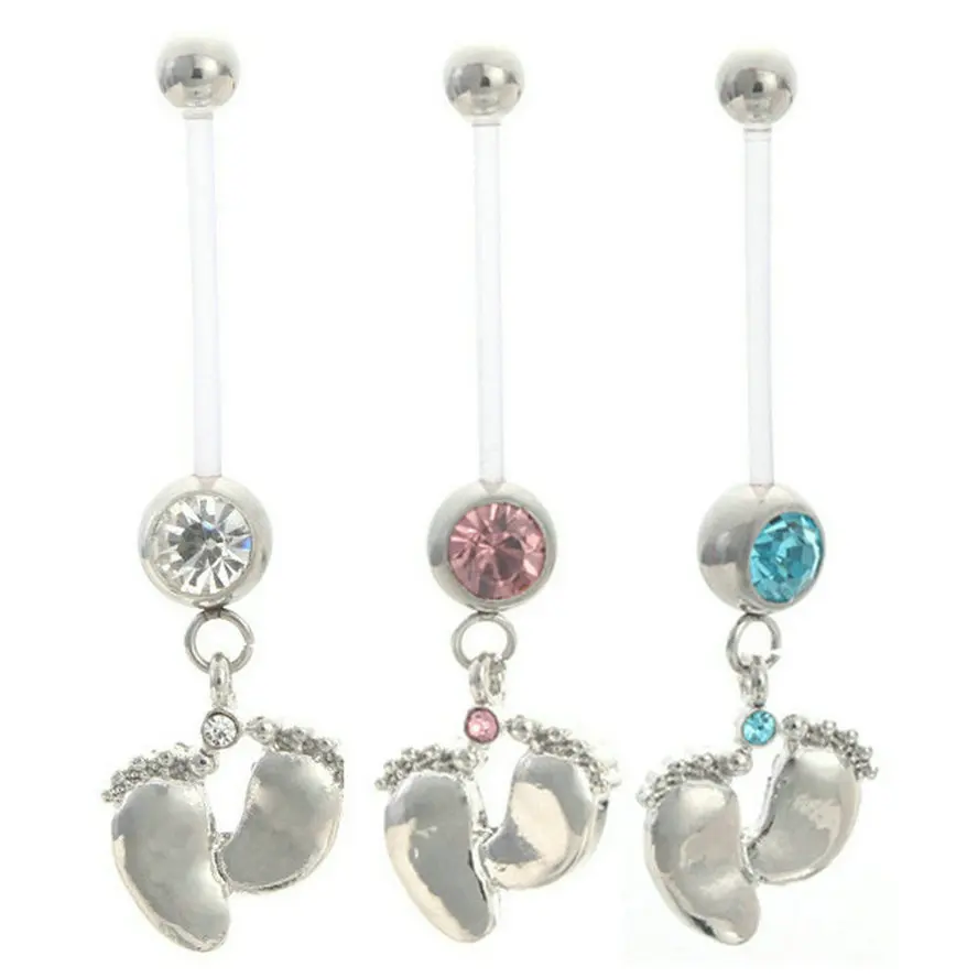 1pc Crystal Mix Style Pregnancy Belly Ring Flexible Barbell Maternity Dangle Belly Bar Body Piercing  Jewelry 22MM 38MM