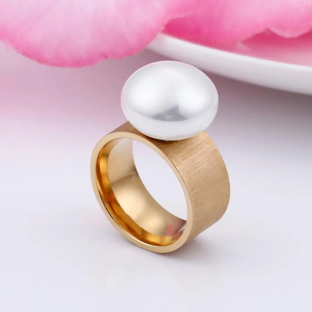 KALEN Fashion Stainless Steel Rings For Women Trendy Jewelry Gold Color Black Romantic Imitation Pearl Charm Finger Rings 2018