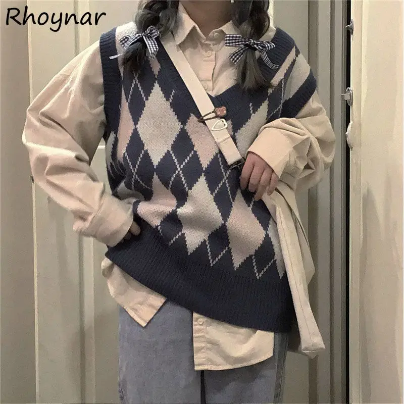 

Sweater Vest Women Spring Korean Style Vintage Argyle Ladies Knitting Casual All-match Jk Students Japanese College Classy Sweet