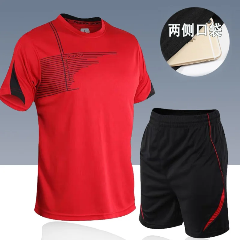 Maillot de football à manches courtes pour homme, survêtement de football, t-shirt et short de football trempés, entraînement de football, sports d'été, ensemble de 2 pièces