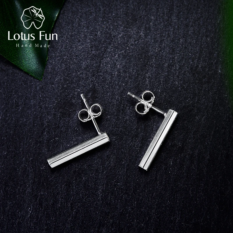 Lotus Fun Real 925 Sterling Silver Earrings Handmade Fine Jewelry Simple Hexagonal Prism Stud Earrings for Women Brincos Gift