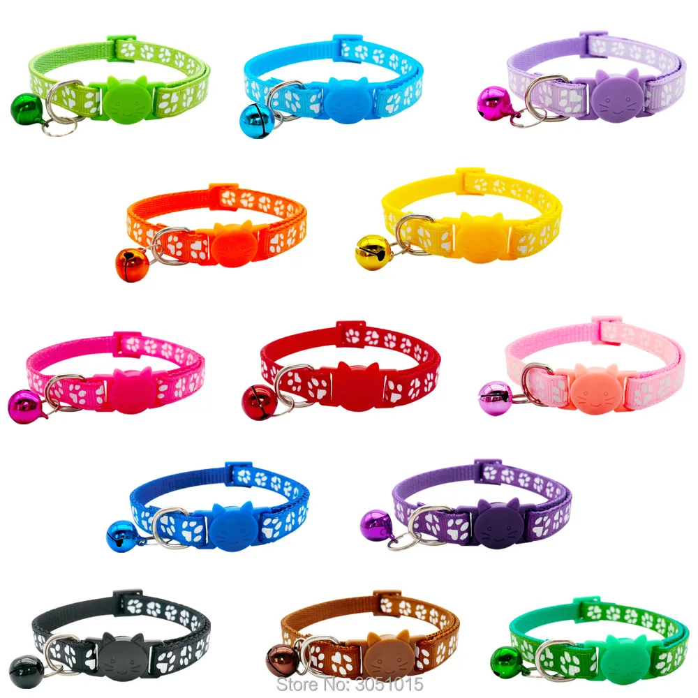 Wholesale 100Pcs 13 Colors Paw Collar For Dog Cat Collars Adjustable With Bell Charm Necklace Collar For Little Dogs Hot Sale