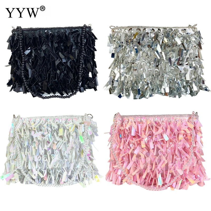 Pink Evening Party Clutch Bag Sequins Decor Handbag for Women 2021 Designer Luxury 2021 Trend Hand Bag Trends Leisure Armpit Bag