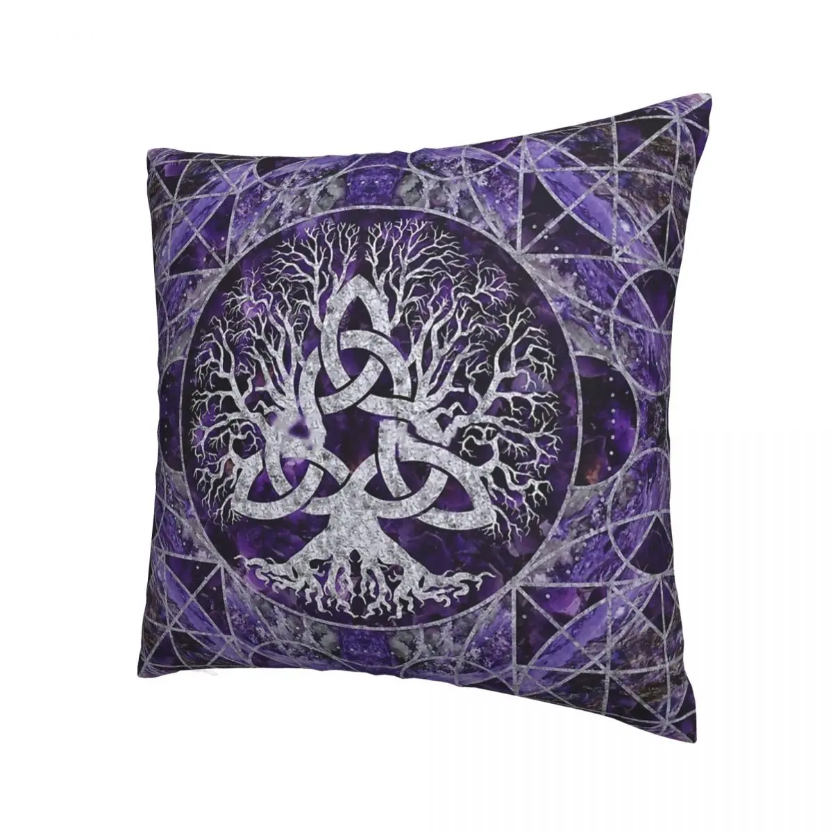 Tree Of Life With Triquetra Amethyst And Silver Polyester Cushion Cover Viking For Livingroom Car Decorative Washable