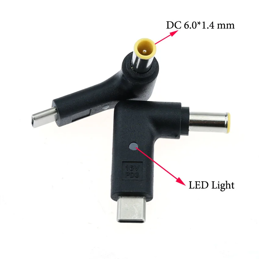 Cltgxdd-USBC電源アダプター,type-c,6.0x4.0mm,LED付き充電コンバーター,ノートブック用