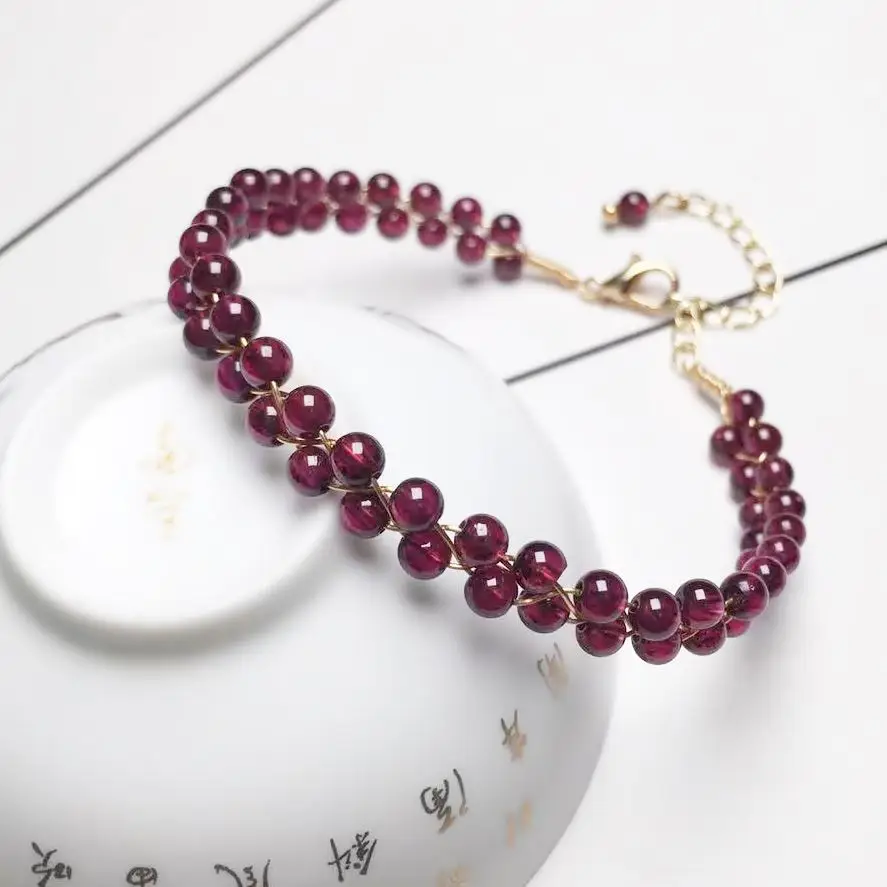 Natural garnet beads bracelet 14k wire wrapped stone bracelet chain jewelry