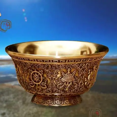 Buddha's Pure Copper Eight Auspicious Water Supply Cup Tibetan Water Supply Cup Tantric Buddhist Supplies Buddha Water Bowl