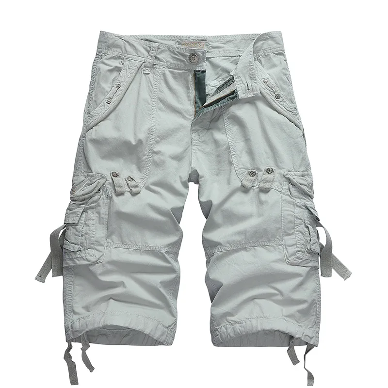 Summer Cargo Shorts Men Cotton Casual Outdoor Military Men\'s Shorts Multi-Pocket Fashion Calf-Length Pants Men Plus Size