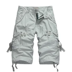 Pantalones cortos de algodón para hombre, Shorts militares informales con múltiples bolsillos, a la moda, hasta la pantorrilla, talla grande, Verano