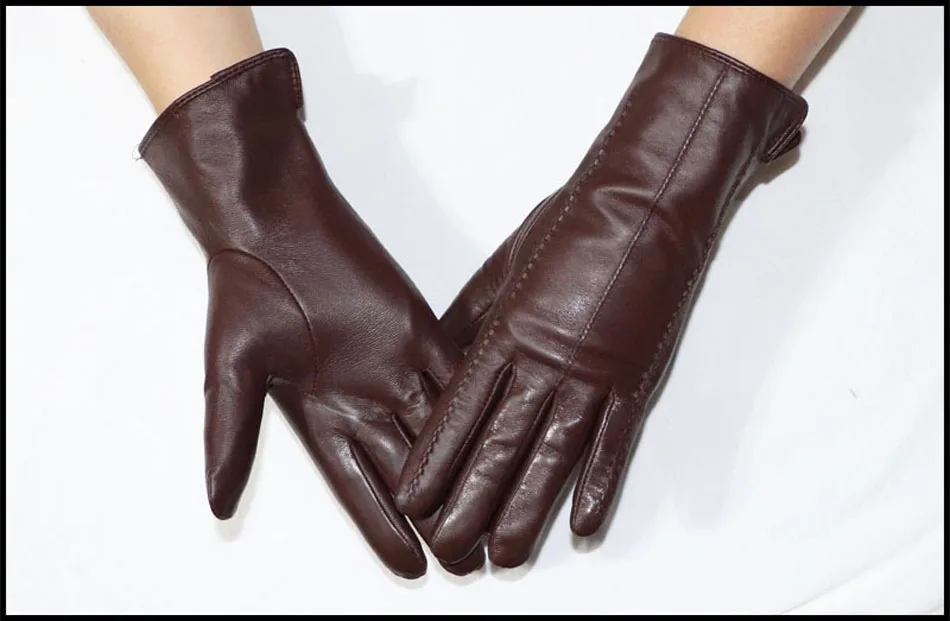 Leather gloves women's sheepskin flannel lining winter warmth high-grade black touch screen color leather gloves driving new