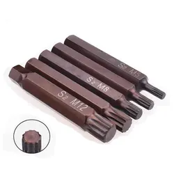 5pcs/lot 75mm long Torx Screwdriver Bits 12 Point Spline 10mm Hex Shank Impact Star Bit M5 M6 M8 M10 M12 Harden S2 Alloy Steel