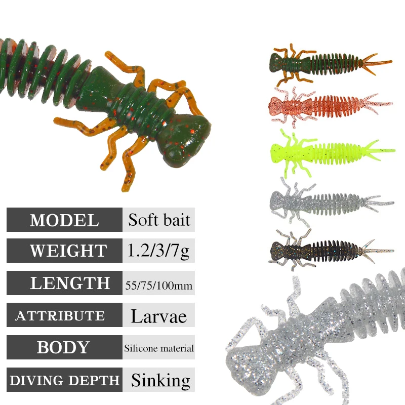 WESTBASS Larva Soft Bait 55-75-100mm Silicone Fishing Lure Artificial Worm Vivid Swimbait Rubber Wobbler Trolling Isca Pesca