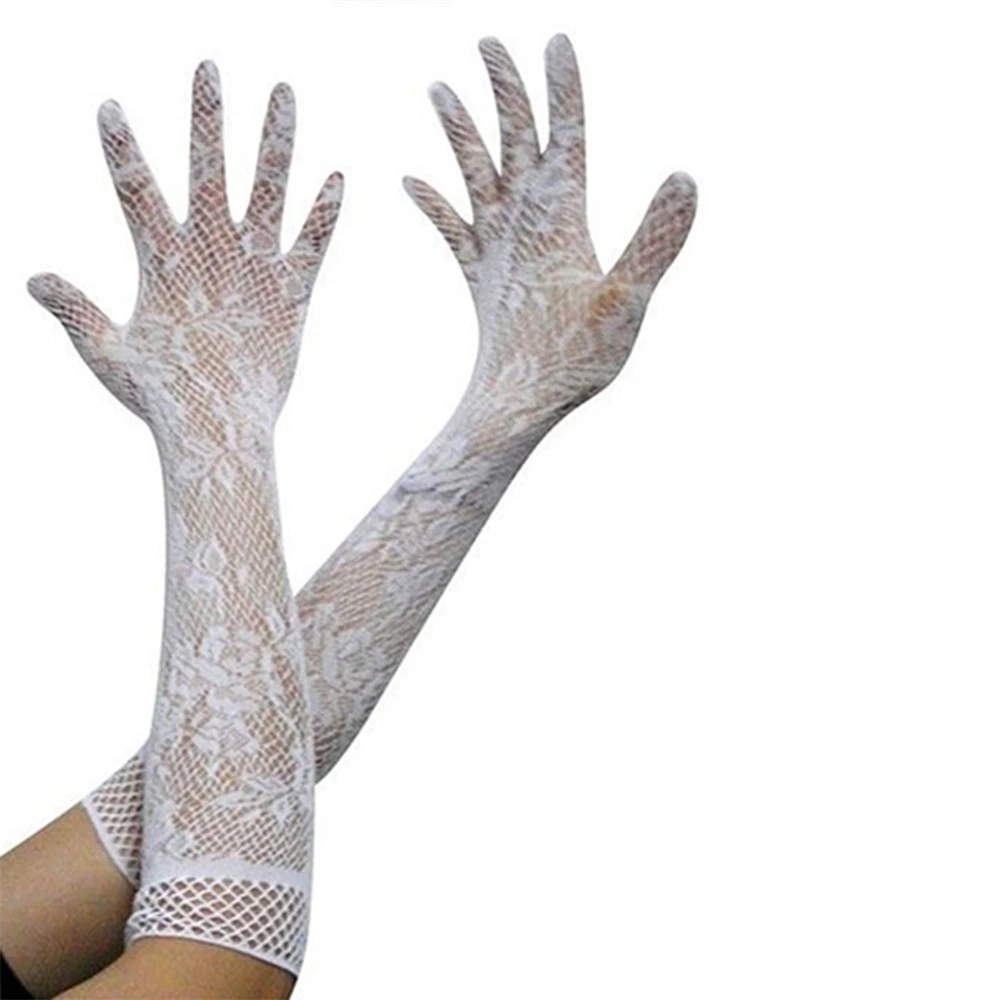 Guantes de encaje elástico para mujer, manoplas de longitud larga, Sexy, para fiesta de noche y graduación