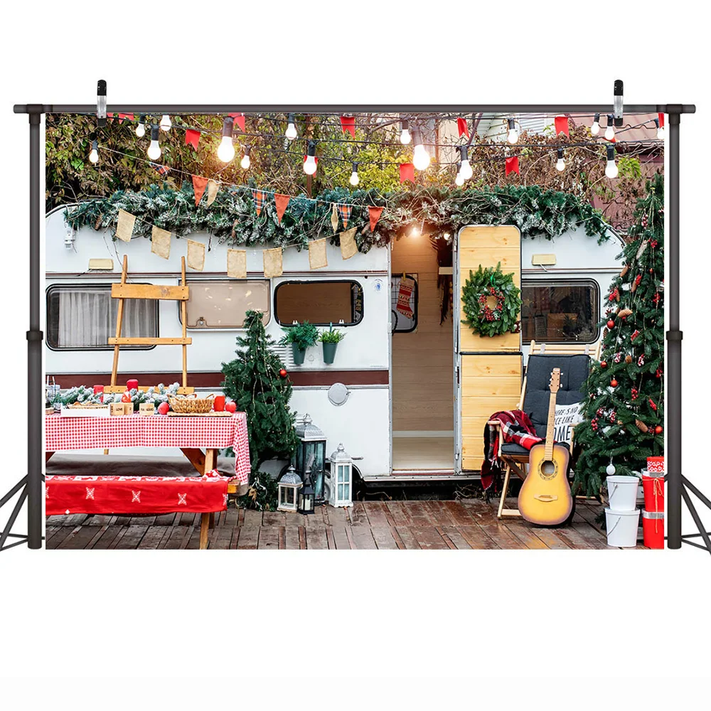 Winter Christmas Backdrop Photography Wild Camping Xmas Outdoor Cake Smash Background Family Portrait Photo Studio Decorations