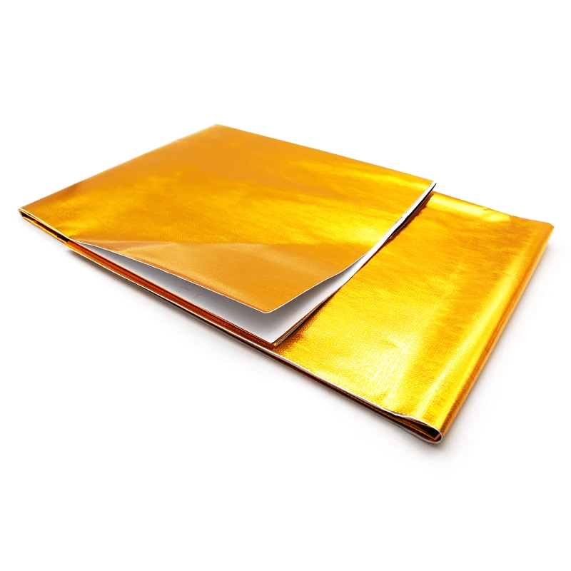 Behendige 100X100Cm Zelfklevende Reflecterende Goud Hoge Temperatuur Uitlaat Hitteschild Wrap Tape Isolatie Stickers Auto Styling