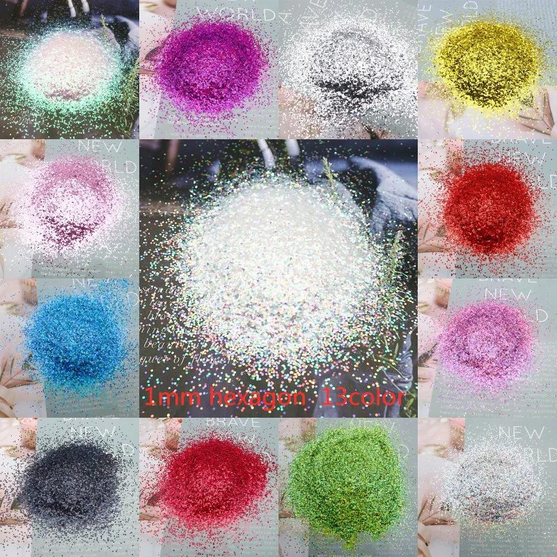 20g50g1mm Laser Hexagonal Sequins Pure Color Sequins Shiny Nail Polish Powder Flaky Nail Art Sequins Nail Patch Jewelry Material