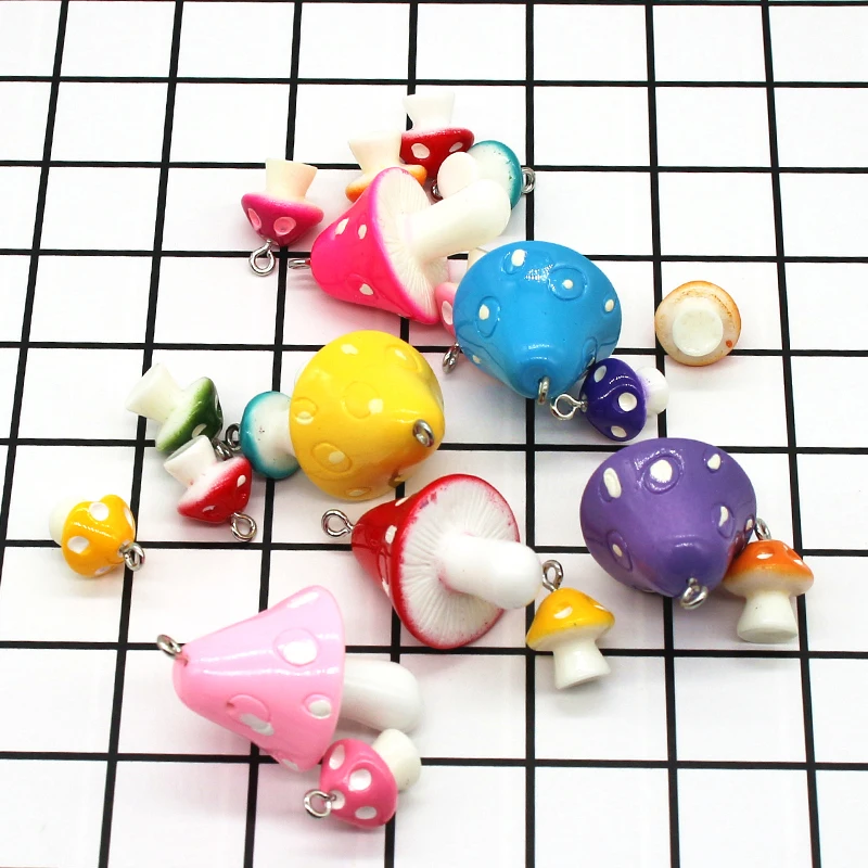 10pcs/lot 12*17mm Cute 3D Acrylic Mushroom Resin Charms 23*37mm DIY Craft fit for Bracelet Jewelry Finding Accessories XL959