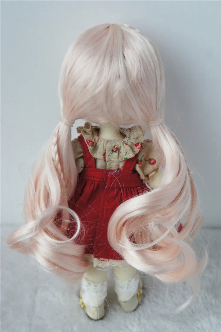 JD337  5-6inch  13-15CM  Long Twins Pony Braids  synthetic mohair  BJD wigs  1/8  OB11 Lati yellow Doll accessories