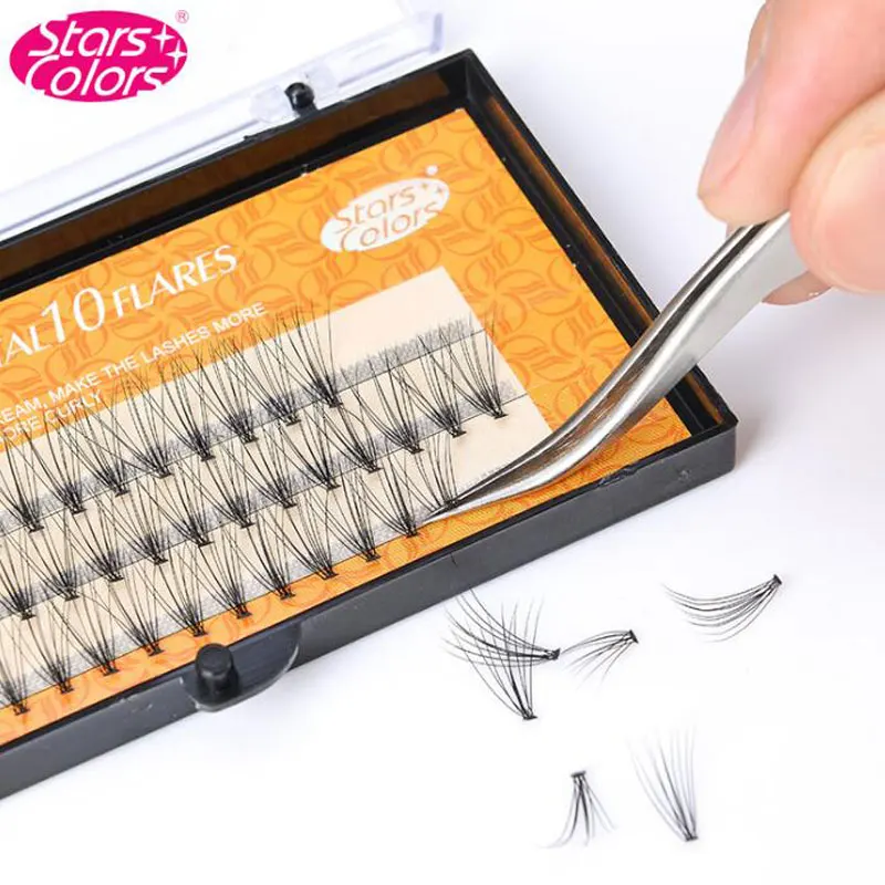 Professional Imitate Mink Silk Eyelash 0.12mm C Curl Eyelashes Extension Premade 10Roots Volume Fan False Eye Lashes