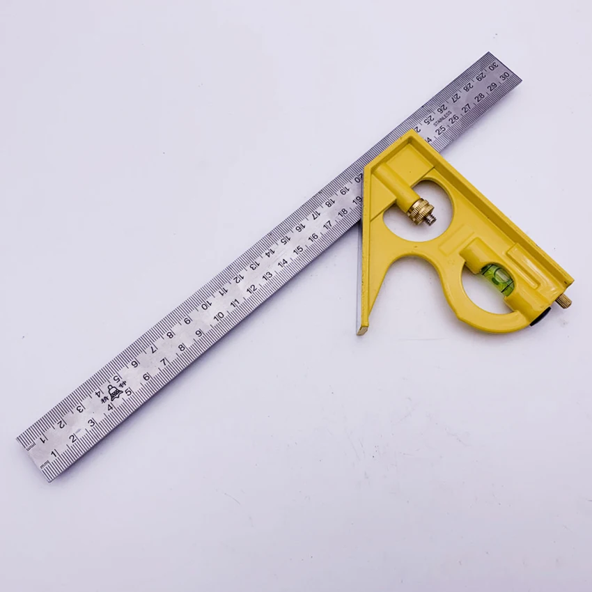 30cm Combination Square Angle Ruler, Stainless Iron Ruler and Aluminum Alloy Bolt, Multi-function Measuring Tool for Woodworking