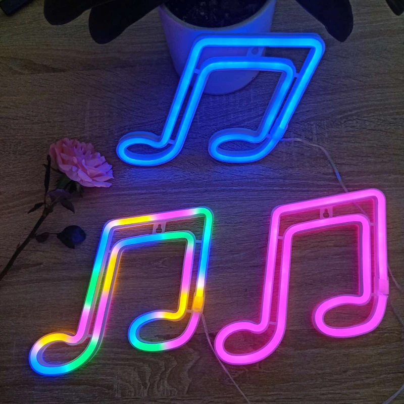 Luces de neón con notas musicales para luz de neón LED, lámpara de pared nocturna de concierto para dormitorio, batería, luz nocturna alimentada por USB para decoración de fiesta