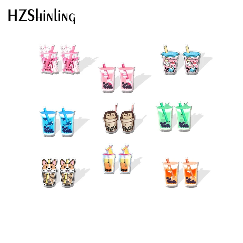 2021 New Boba Tea Stud Earring Summer Drink Acrylic Resin Earrings Epoxy Handmade Jewelry Gifts Girl