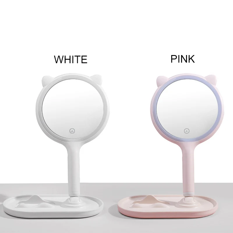 Espejo de maquillaje LED con luz LED ajustable, espejo cosmético de tocador iluminado, con pantalla táctil, 5x aumentos