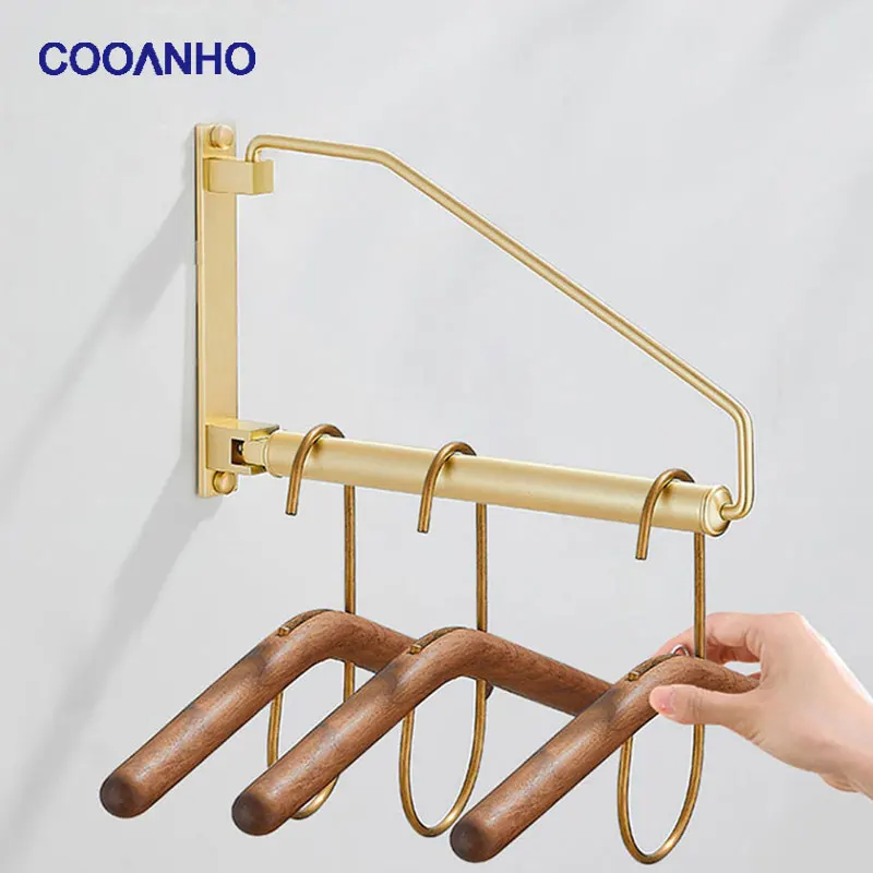 COOANHO Solid Brass Clothes Hanger Rack-Wall Mount with Swing Arm, Sturdy Coat Robe Storage Organizer for  Clothing Drying Rack